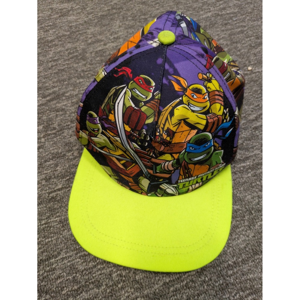 Nickelodeon TMNT Snapback Hat Kid's OSFM Purple Neon Green Graphic Flat Bill